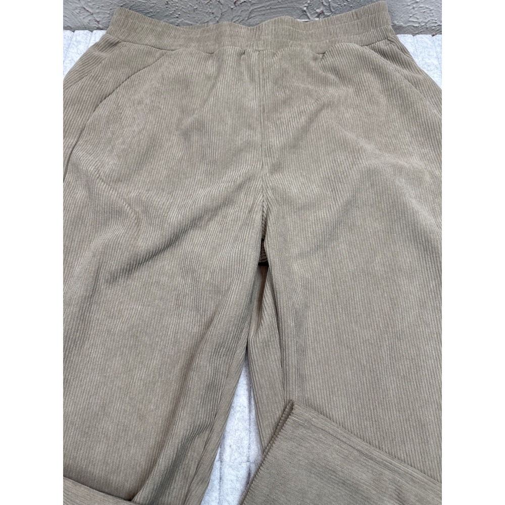 Halara Corduroy Wide Leg Elastic Waist Relaxed Fit Ribbed Pants Taupe Neutral
